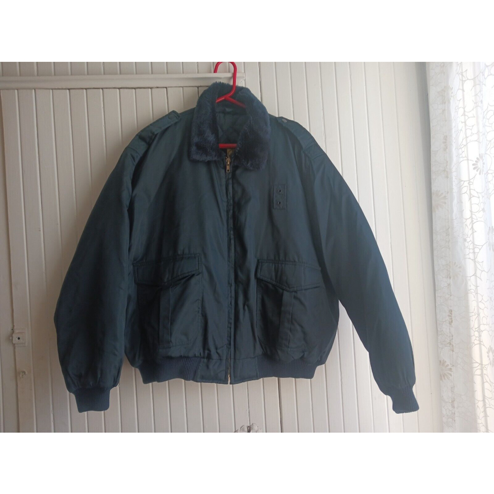 Lion Bomber Jacket Navy Blue Faux Fur Sateen Extra Large